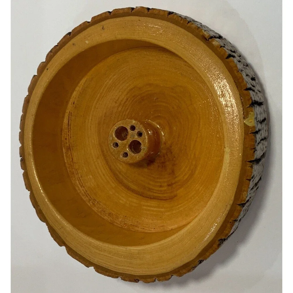 Vintage Wood Bark Mixed Nuts Bowl, Nutcracker/Pick Tool Holder, Cabin Decor MCM